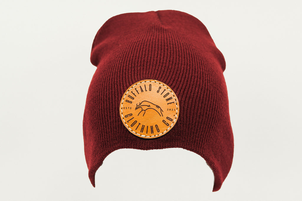 BUFFALO Patch STONE Circle CLOTHING – Maroon Beanie with Toque