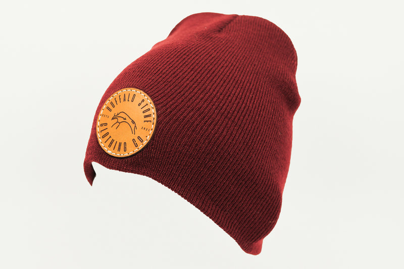 Maroon Beanie Circle Toque BUFFALO STONE with CLOTHING Patch –