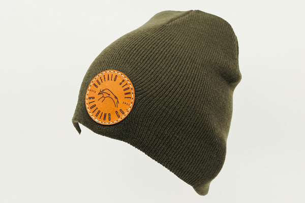 Olive Green Beanie Toque with Circle Patch