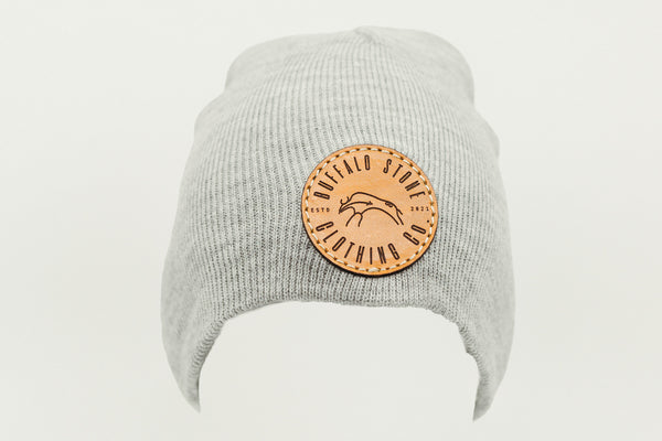 Heather Grey Beanie Toque with Circle Patch