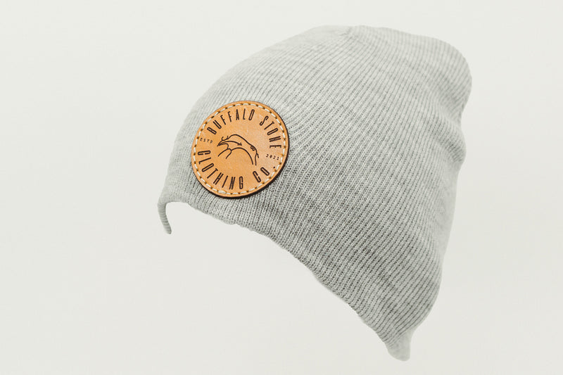 Heather Grey Beanie Toque with Circle Patch