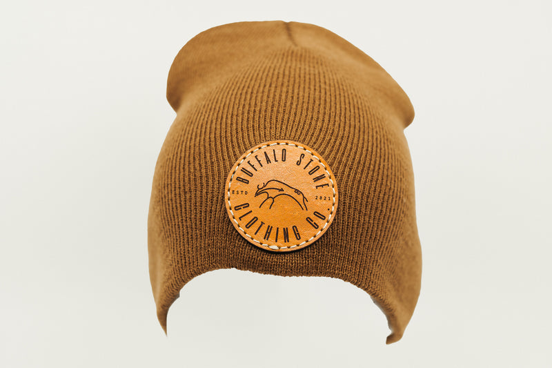 Caramel Beanie Toque with Circle Patch