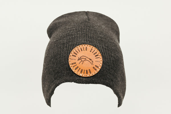 Dark Grey Beanie Toque with Circle Patch