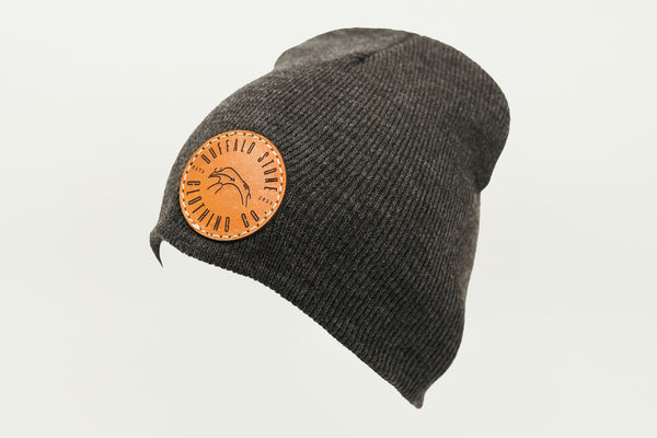 Dark Grey Beanie Toque with Circle Patch