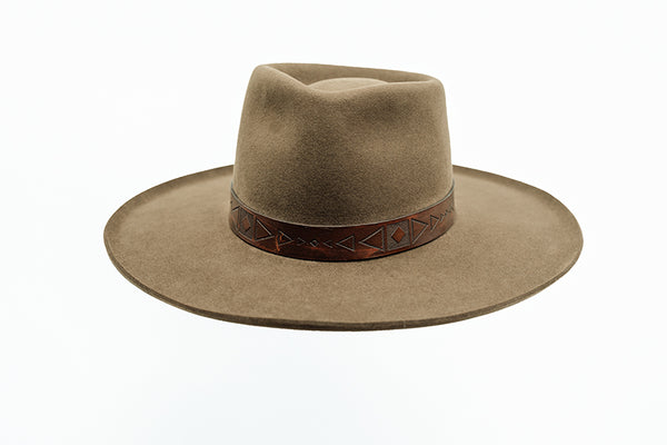 Fedora with leather geometric Blackfoot designs