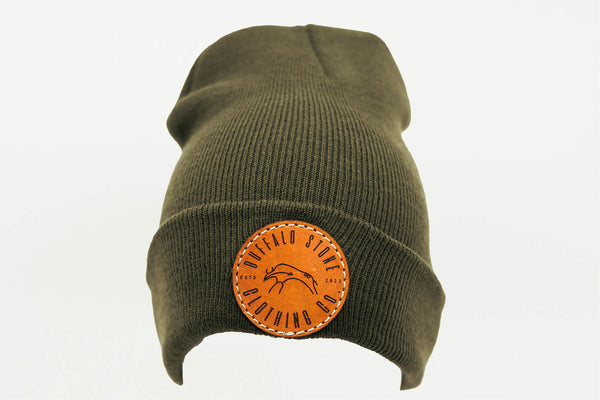 Olive Green Cuffed Toque with Circle Patch