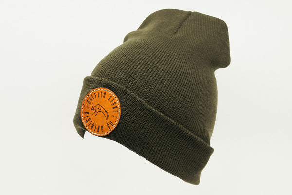 Olive Green Cuffed Toque with Circle Patch