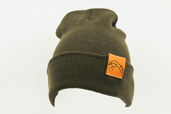 Olive Green Cuffed Toque with Flip Tag